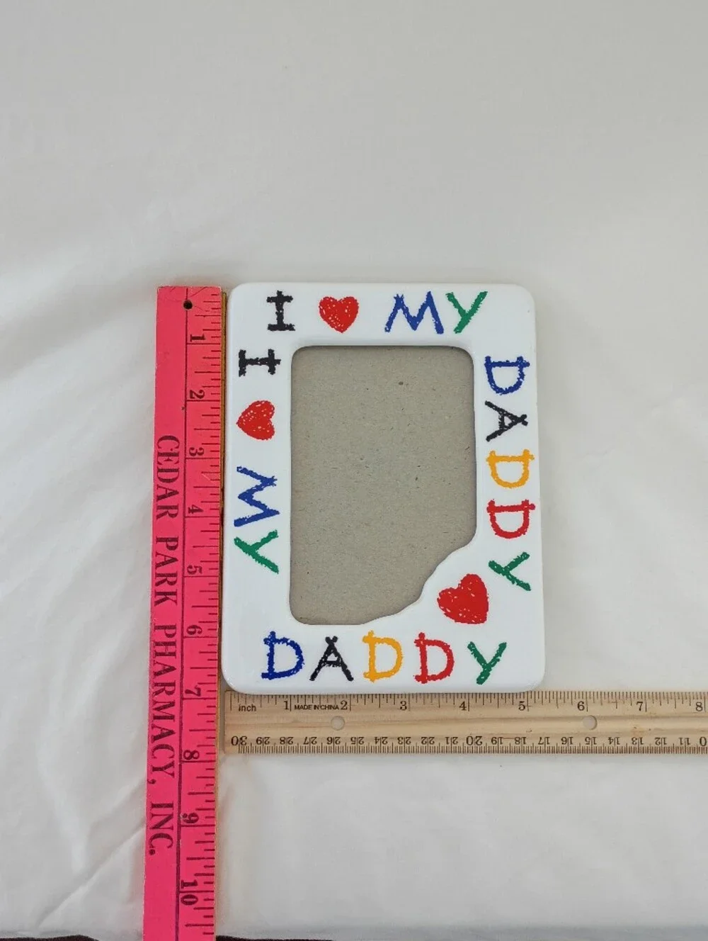 Ceramic I Love My Daddy Frame Crayon Colors Hearts Retro 3 1/2